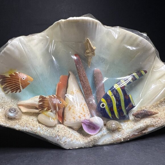 Vintage Decorative Hand-Crafted Seashell Aquatic Marine Fish Art Scene 3.75 x 6" - Picture 3 of 8